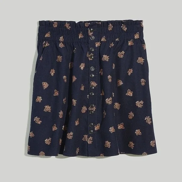 Madewell Paperbag Button-Front Mini Skirt Baby Corduroy Deep Indigo size S NH131 - Picture 1 of 12